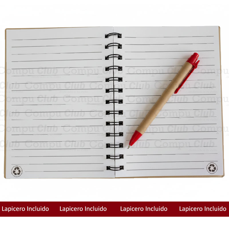 Libreta corporativa A5 + bolígrafo, material reciclado Rojo - Imagen 4