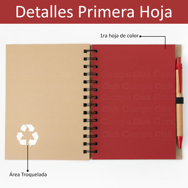 Libreta corporativa A5 + bolígrafo, material reciclado Rojo - Imagen 6