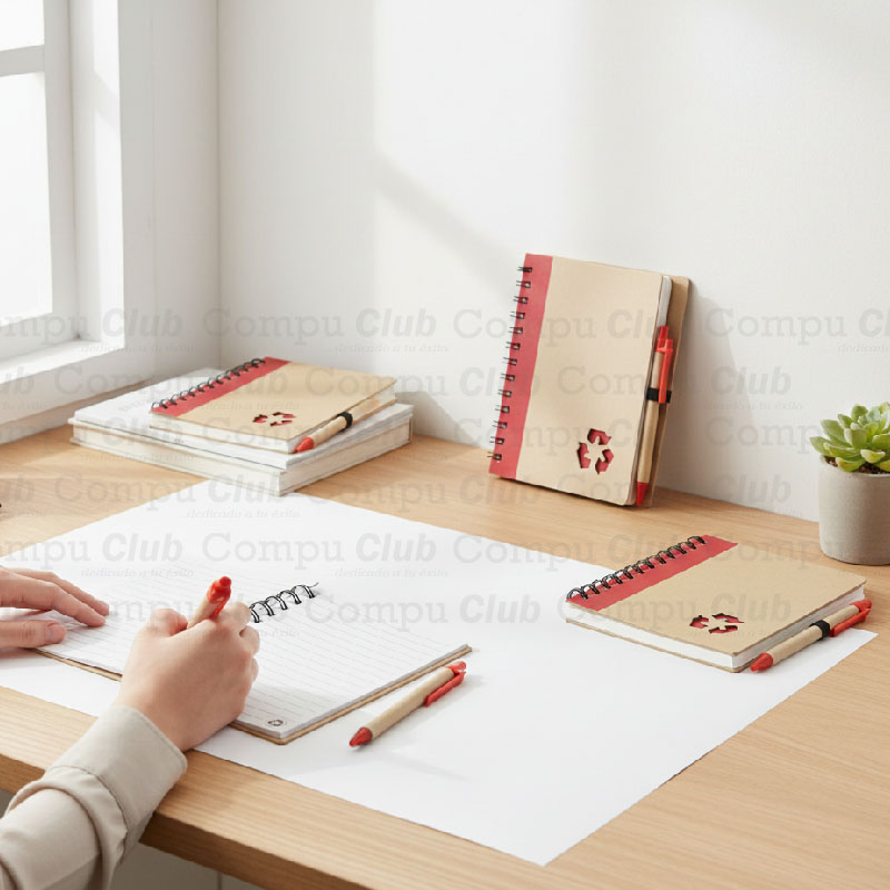 Libreta corporativa A5 + bolígrafo, material reciclado Rojo - Imagen 7