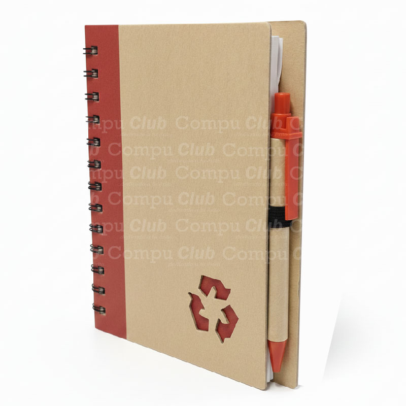 Libreta corporativa A5 + bolígrafo, material reciclado Rojo